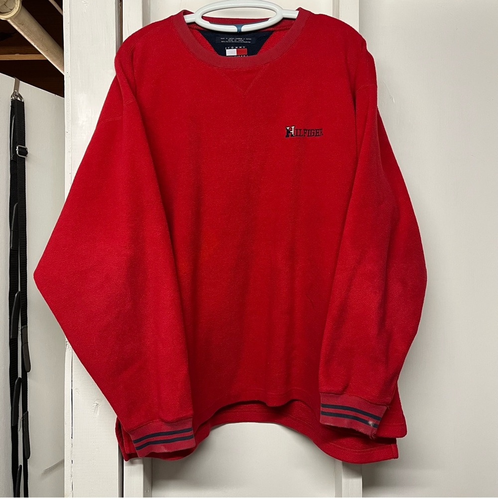 Tommy Hilfiger Vintage Fleece Sweatshirt Pullover Polyester Men Size XL Red